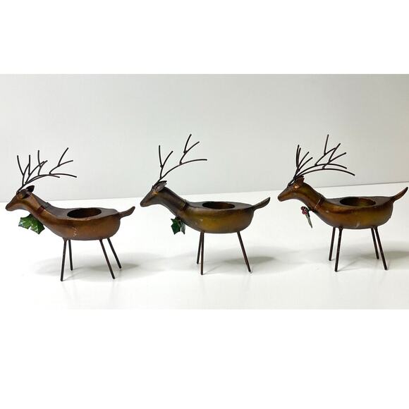 Lot of 3 Copper Reindeer Tea Light Candle Holders – Holiday Home Decor - Picture 3 of 8